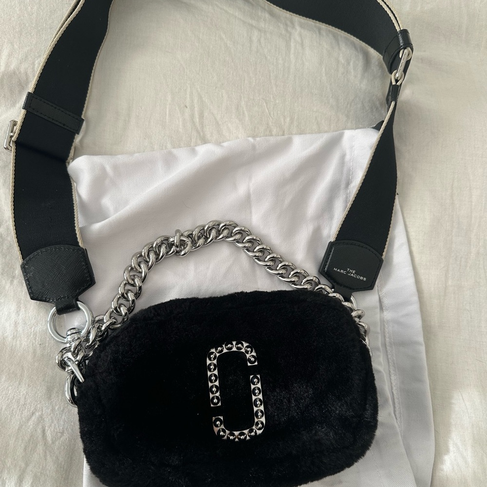Marc Jacobs Black Faux Fur Crossbody Bag with Chain Strap